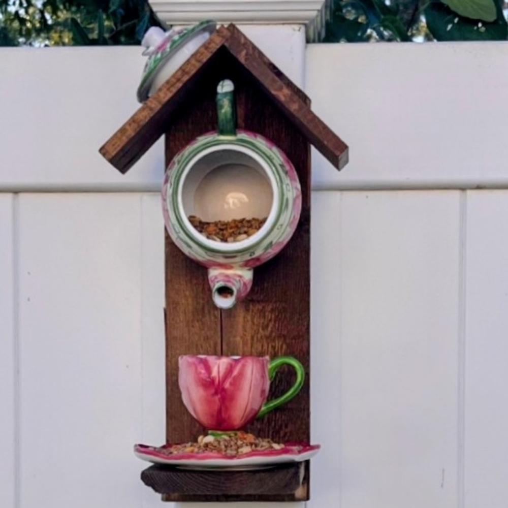 Rustic Wooden Handmade Bird Feeder Garden Tea Party - Picture 16 of 16